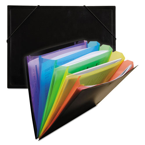 Rainbow Document Sorter/Case, 5" Expansion, 5 Sections, Elastic Cord Closure, Letter Size, Black/Multicolor-(CLI59011)