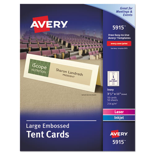 Large Embossed Tent Card, Ivory, 3.5 x 11, 1 Card/Sheet, 50 Sheets/Pack-(AVE5915)