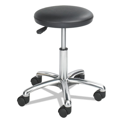 Height-Adjustable Lab Stool, Backless, Supports Up to 250 lb, 16" to 21" Seat Height, Black Seat, Chrome Base-(SAF3434BL)