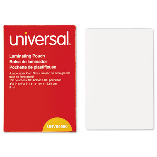 Laminating Pouches, 5 mil, 6.5" x 4.38", Gloss Clear, 100/Box-(UNV84680)