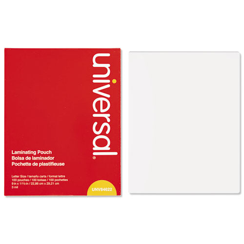 Laminating Pouches, 3 mil, 9" x 11.5", Gloss Clear, 100/Box-(UNV84622)