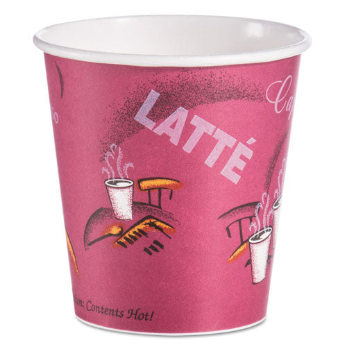 Paper Hot Drink Cups in Bistro Design, 10 oz, Maroon, 1,000/Carton-(SCC510SI)