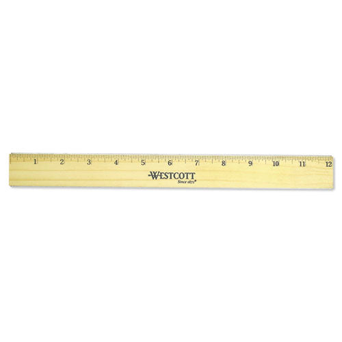 Flat Wood Ruler with Two Double Brass Edges, Standard/Metric, 12", Clear Lacquer Finish-(ACM05221)