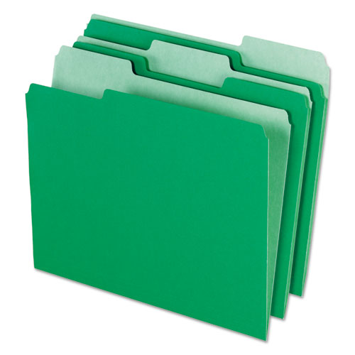 Interior File Folders, 1/3-Cut Tabs: Assorted, Letter Size, Bright Green, 100/Box-(PFX421013BGR)