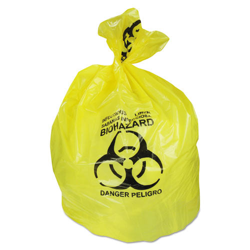 Healthcare Biohazard Printed Can Liners, 20-30 gal, 1.3 mil, 30" x 43", Yellow, 200/Carton-(HERA6043PY)