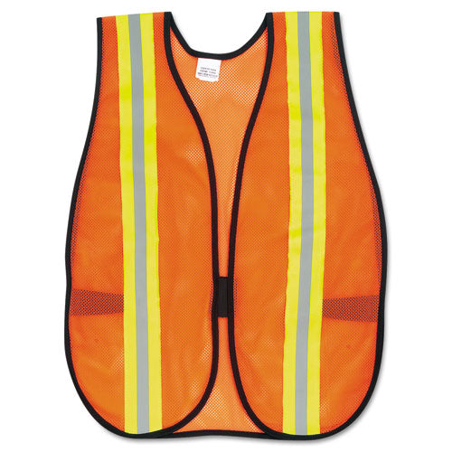 Orange Safety Vest, 2" Reflective Strips, Polyester, Side Straps, One Size Fits All, Bright Orange-(CRWV201R)