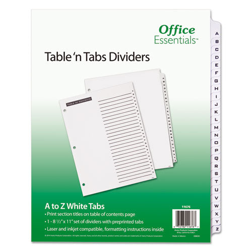 Table n Tabs Dividers, 26-Tab, A to Z, 11 x 8.5, White, White Tabs, 1 Set-(AVE11676)