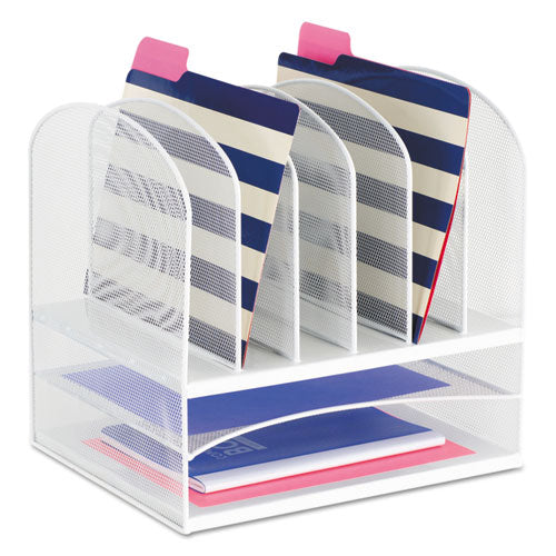 Onyx Mesh Desk Organizer with Two Horizontal and Six Upright Sections, Letter Size Files, 13.25" x 11.5" x 13", White-(SAF3255WH)