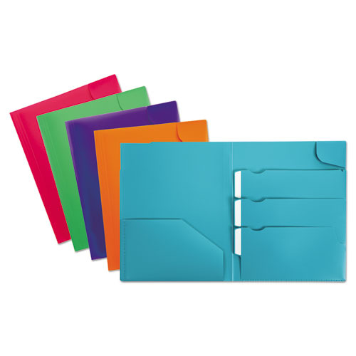 Divide It Up Four-Pocket Poly Folder, 110-Sheet Capacity, 11 x 8.5, Randomly Assorted Colors-(OXF99837)