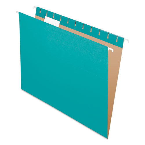 Colored Hanging Folders, Letter Size, 1/5-Cut Tabs, Aqua, 25/Box-(PFX81616)