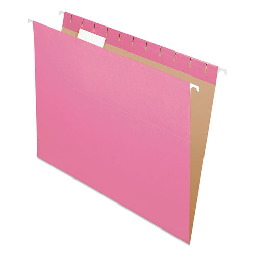 Colored Hanging Folders, Letter Size, 1/5-Cut Tabs, Pink, 25/Box-(PFX81609)