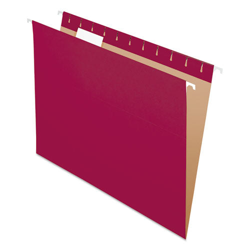 Colored Hanging Folders, Letter Size, 1/5-Cut Tabs, Burgundy, 25/Box-(PFX81613)