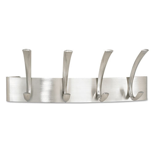 Metal Coat Rack, Wall Rack, Four Hooks, Steel, 14.25w x 4.5d x 5.25h, Brushed Nickel-(SAF4205SL)