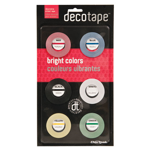 Deco Bright Decorative Tape, 1" Core, 0.13" x 27 ft, Assorted Colors, 6/Box-(CHADEC001)