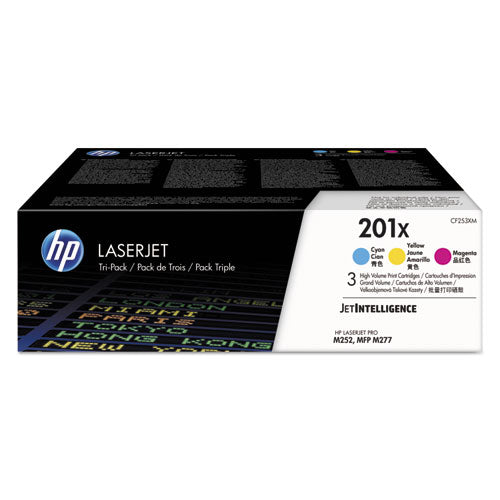 HP 201X, (CF253X-M) 3-Pack High-Yield Cyan/Magenta/Yellow Original LaserJet Toner Cartridges-(HEWCF253XM)