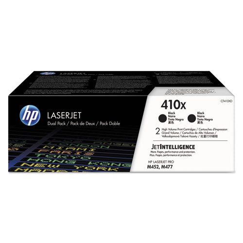 HP 410X, (CF410X-D) 2-Pack High-Yield Black Original LaserJet Toner Cartridges-(HEWCF410XD)