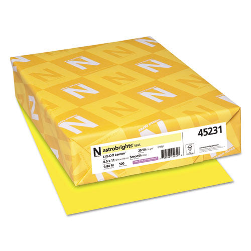 20lb Color Paper, 20 lb Bond Weight, 8.5 x 11, Lift-Off Lemon, 500/Ream-(WAU45231)