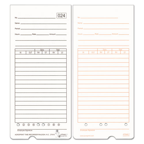 Time Clock Cards for Acroprint ATR480, Two Sides, 7.5 x 3.35, 50/Pack-(ACP099115000)