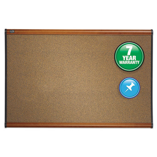 Prestige Colored Cork Bulletin Board, 36 x 24, Brown Surface, Light Cherry Fiberboard/Plastic Frame-(QRTB243LC)