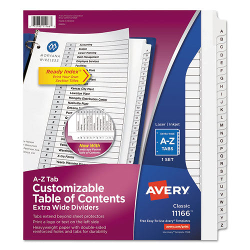 Customizable TOC Ready Index Black and White Dividers, 26-Tab, A to Z, 11 x 9.25, 1 Set-(AVE11166)