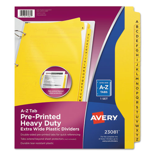 Heavy-Duty Preprinted Plastic Tab Dividers, 26-Tab, A to Z, 11 x 9, Yellow, 1 Set-(AVE23081)