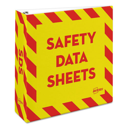 Heavy-Duty Preprinted Safety Data Sheet Binder, 3 Rings, 3" Capacity, 11 x 8.5, Yellow/Red-(AVE18952)