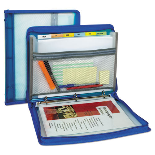 Zippered Binder with Expanding File, 2" Expansion, 7 Sections, Zipper Closure, 1/6-Cut Tabs, Letter Size, Bright Blue-(CLI48115)