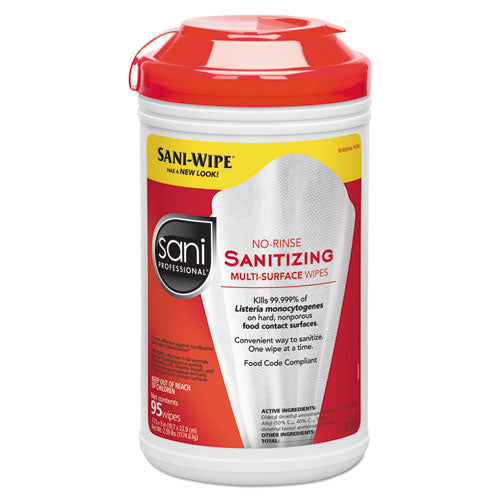 No-Rinse Sanitizing Multi-Surface Wipes, Unscented, White, 95/Container, 6/Carton-(NICP56784)