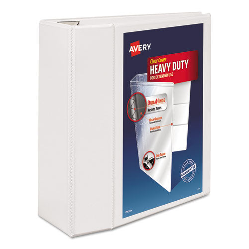 Heavy-Duty View Binder with DuraHinge and Locking One Touch EZD Rings, 3 Rings, 5" Capacity, 11 x 8.5, White-(AVE79106)