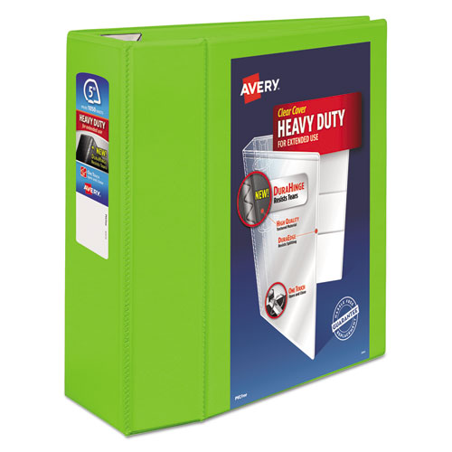 Heavy-Duty View Binder with DuraHinge and Locking One Touch EZD Rings, 3 Rings, 5" Capacity, 11 x 8.5, Chartreuse-(AVE79815)