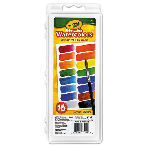 Watercolors, 16 Assorted Colors, Palette Tray-(CYO530160)