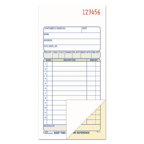 2-Part Sales Book, 12 Lines, Two-Part Carbon, 3.38 x 6.69, 50 Forms Total-(ABFDC3705)