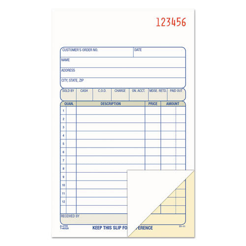 2-Part Sales Book, 12 Lines, Two-Part Carbon, 6.69 x 4.19, 50 Forms Total-(ABFDC4705)