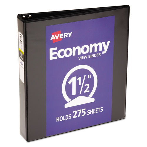 Economy View Binder with Round Rings , 3 Rings, 1.5" Capacity, 11 x 8.5, Black, (5725)-(AVE05725)