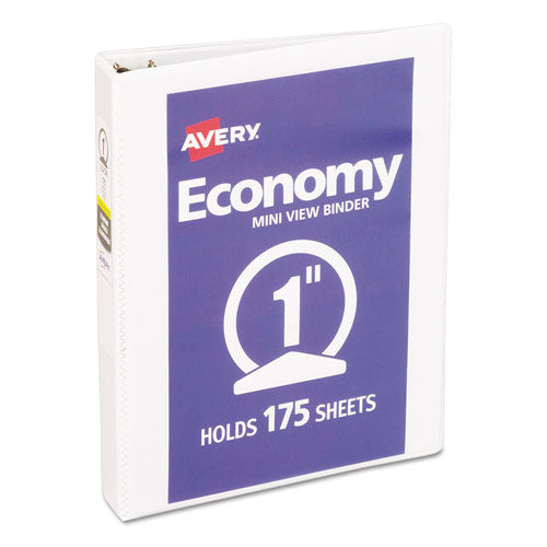 Economy View Binder with Round Rings , 3 Rings, 1" Capacity, 8.5 x 5.5, White, (5806)-(AVE05806)