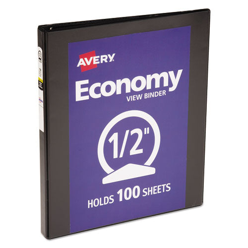 Economy View Binder with Round Rings , 3 Rings, 0.5" Capacity, 11 x 8.5, Black, (5705)-(AVE05705)