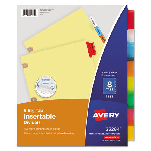 Insertable Big Tab Dividers, 8-Tab, Double-Sided Gold Edge Reinforcing, 11 x 8.5, Buff, Assorted Tabs, 1 Set-(AVE23284)