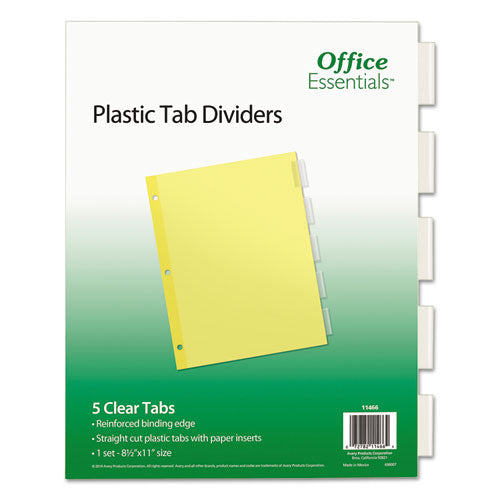 Plastic Insertable Dividers, 5-Tab, 11 x 8.5, Clear Tabs, 1 Set-(AVE11466)