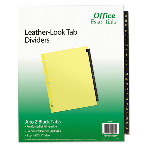 Preprinted Black Leather Tab Dividers, 25-Tab, A to Z, 11 x 8.5, Buff, 1 Set-(AVE11483)