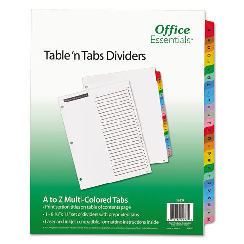 Table n Tabs Dividers, 26-Tab, A to Z, 11 x 8.5, White, Assorted Tabs, 1 Set-(AVE11677)