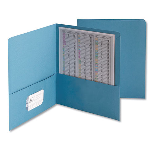 Two-Pocket Folder, Embossed Leather Grain Paper, 100-Sheet Capacity, 11 x 8.5, Blue, 25/Box-(SMD87852)