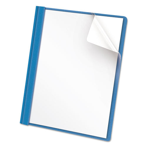 Clear Front Report Cover, Prong Fastener, 0.5" Capacity, 8.5 x 11, Clear/Light Blue, 25/Box-(UNV57121)