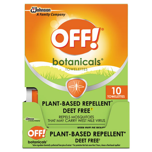 Botanicals Insect Repellant, Box, 10 Wipes/Pack, 8 Packs/Carton-(SJN694974)