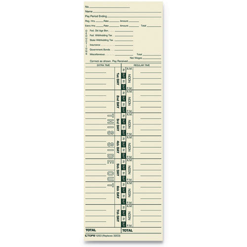 Time Clock Cards, Replacement for 3200, One Side, 3.5 x 10.5, 500/Box-(TOP1253)