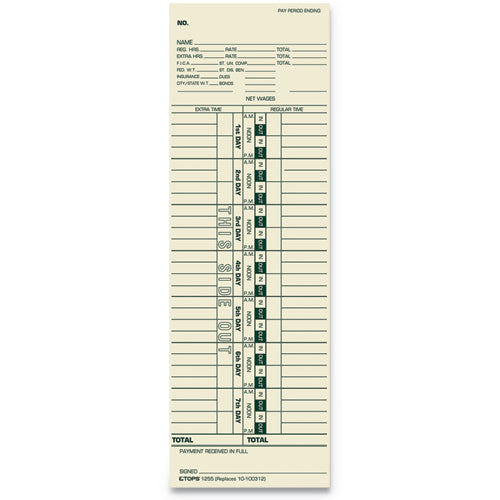 Time Clock Cards, Replacement for 10-100312/1950-9301/K14-36981D, One Side, 3.5 x 10.5, 500/Box-(TOP1255)