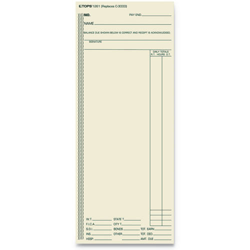 Time Clock Cards, Replacement for ATR206/C3000/M-154, One Side, 3.38 x 8.25, 500/Box-(TOP1261)