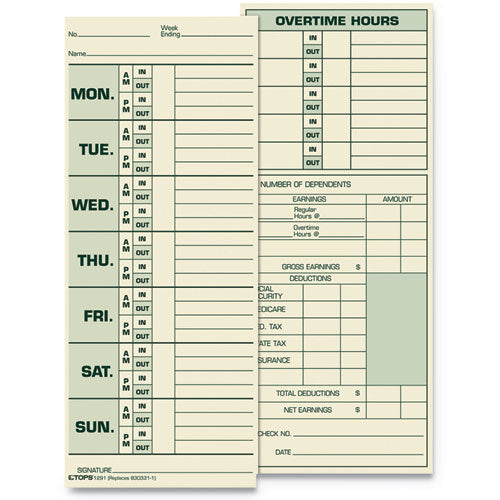 Time Clock Cards, Replacement for 331-10, Two Sides, 3.5 x 8.5, 500/Box-(TOP1291)