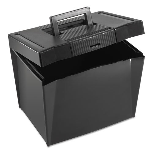 Portable Letter Size File Box, Letter Files, 13.5" x 10.25" x 10.88", Black-(PFX20861)