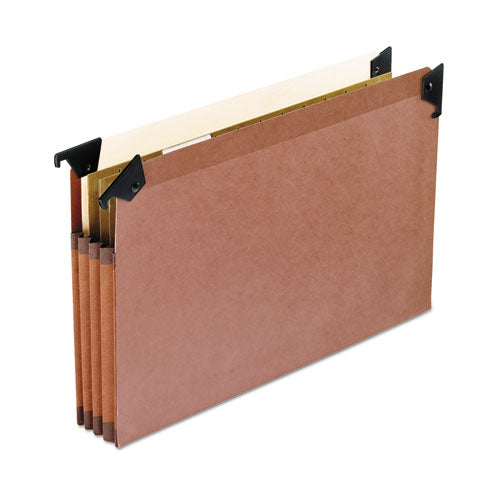 Premium Expanding Hanging File Pockets with Swing Hooks and Dividers, 3 Dividers with 1/5-Cut Tabs, Legal Size, Brown, 5/Box-(PFX45423)