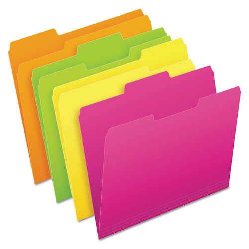 Glow File Folders, 1/3-Cut Tabs: Assorted, Letter Size, 0.75" Expansion, Assorted Colors, 24/Pack-(PFX40523)